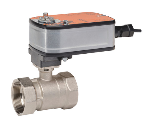Belimo B225+LFR24-S+NC/FO Motorized Ball Valve, Nickel Plated Brass 1" FPT, Spring Return, 24V with End Switch, Cv=30**