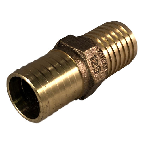 Brass Barb Insert Coupling - 1-1/4" x 1-1/4" with Hex