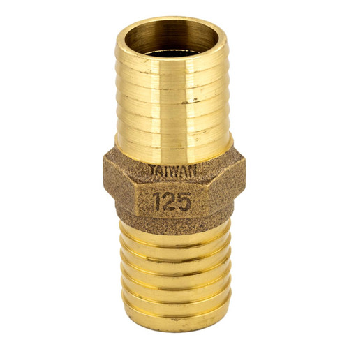 1-1/4" x 1-1/4" Bronze Coupling, Barb Insert to Barb Insert with Hex, No-Lead, for Plastic Pipe and Hose