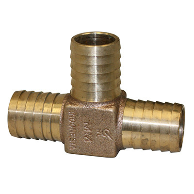 1" x 1" x 1" Bronze Insert Tee, Barb Insert to Barb Insert to Barb Insert, No-Lead, for Plastic Pipe and Hose