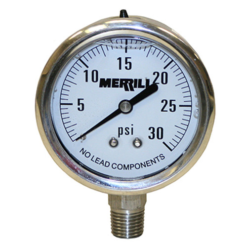Stainless Steel Pressure Gauge 30 PSI - 2 1/2" Diameter