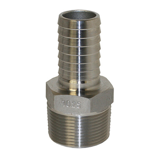 Stainless Straight Adapter - 1.25" Male Pipe Thread x 1" Barb