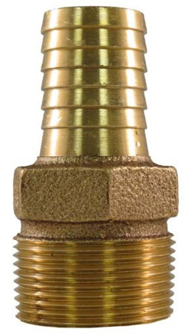 1-1/4" x 1" Bronze Male Adapter, Barb Insert to Male Pipe Thread with Hex, No-Lead, for Plastic Pipe and Hose