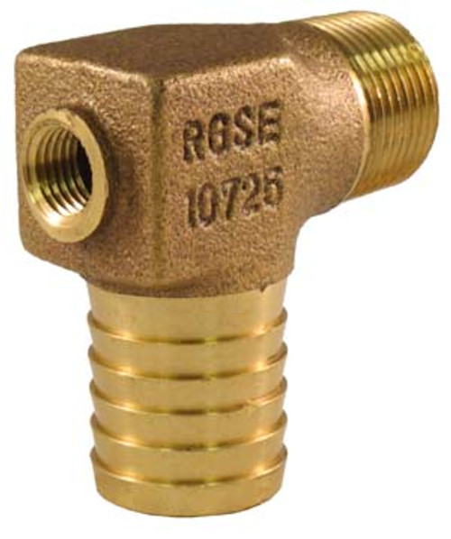 Brass Elbow  3/4" Male Pipe Thread x 1" Barb with 1/4" Tap