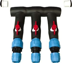 Compression Manifold - Straight - 1-1/4" PVC Inlet x (3) 3/4" PE Outlets - Set of 2