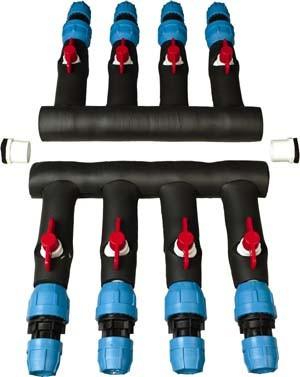 Compression Manifold - Straight - 1-1/4" PVC Inlet x (4) 3/4" PE Outlets - Set of 2