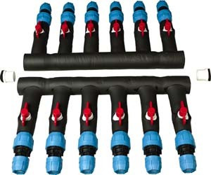 Compression Manifold - Straight - 1-1/4" PVC Inlet x (6) 3/4" PE Outlets - Set of 2