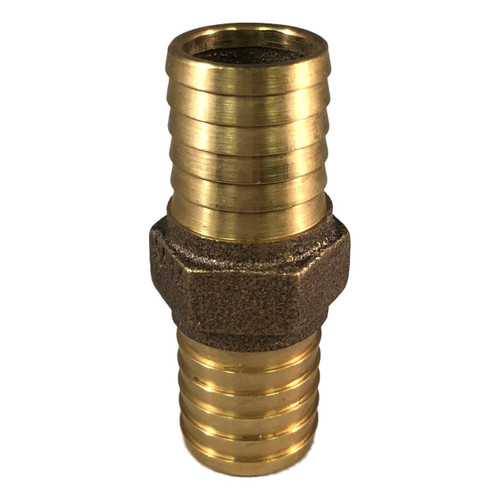 1" x 1" Bronze Coupling, Barb Insert with Hex, No-Lead, for Plastic Pipe and Hose