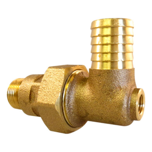 Red Brass Heat Pump Elbow - 1" Male Pipe Thread x 1" Hose Barb Union with 1/4" Tap