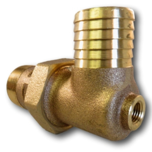 Red Brass Heat Pump Elbow - 1-1/4" Male Pipe Thread x 1-1/4" Hose Barb Union with 1/4" Tap