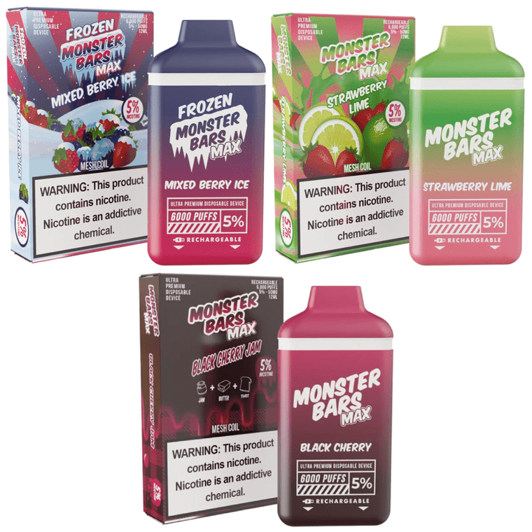 Monster Bars Max Disposable Vape 6000 Puffs Variety Packs by Jam Monster