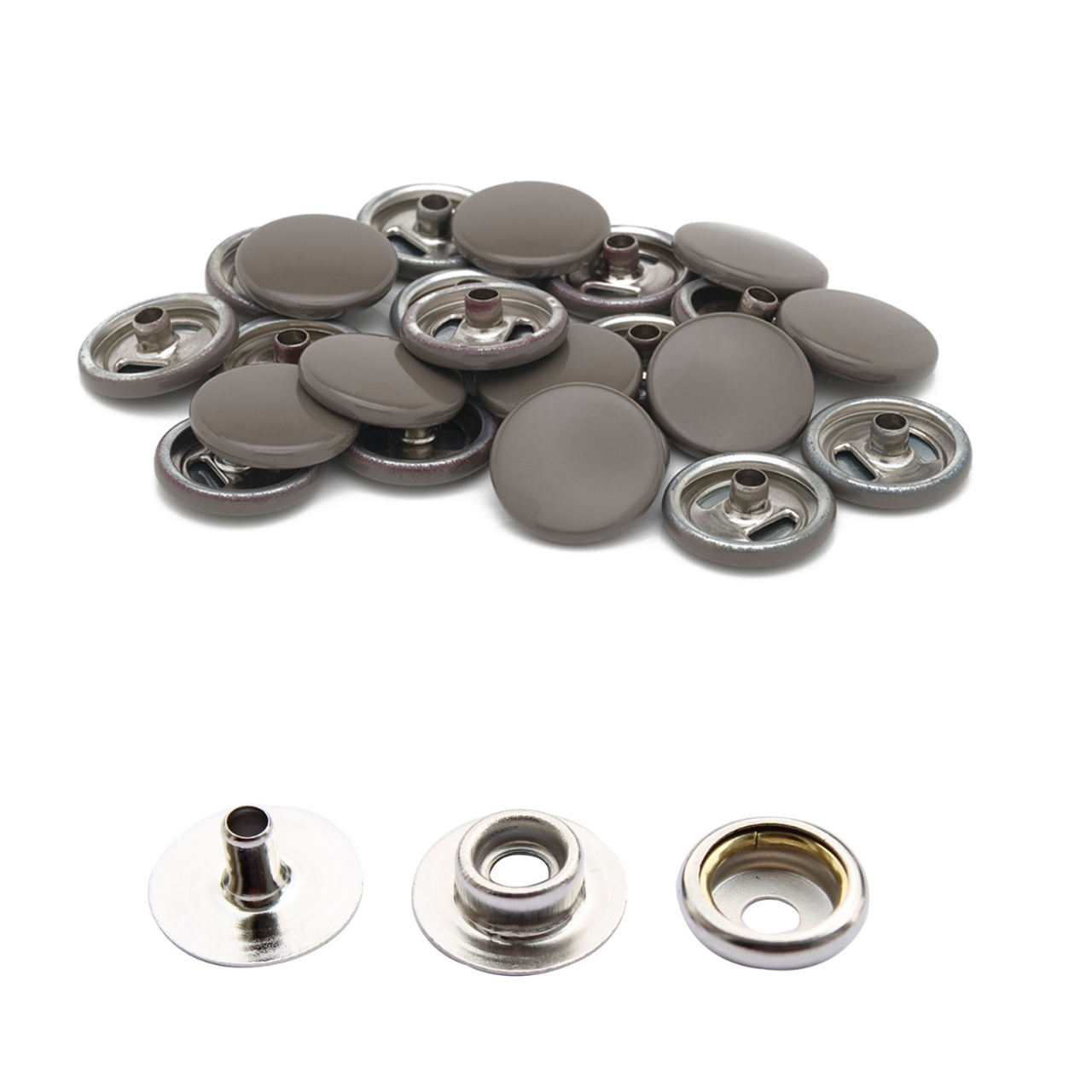 15mm 4-Part Press Studs with Colour Caps and Small Silver Components- 10pcs