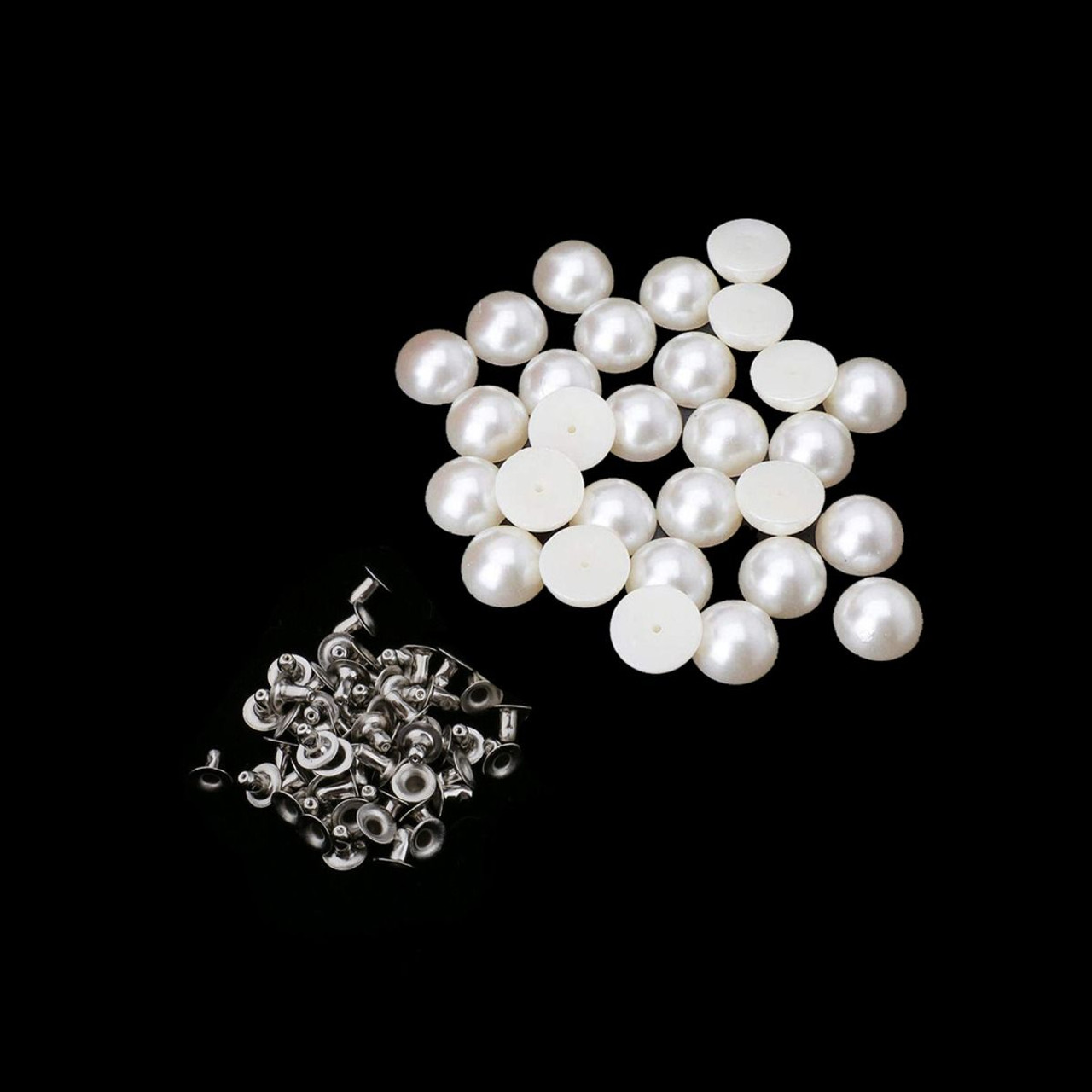 Half Round Pearl Rivet Studs with Base Pin - (Pack of 100)