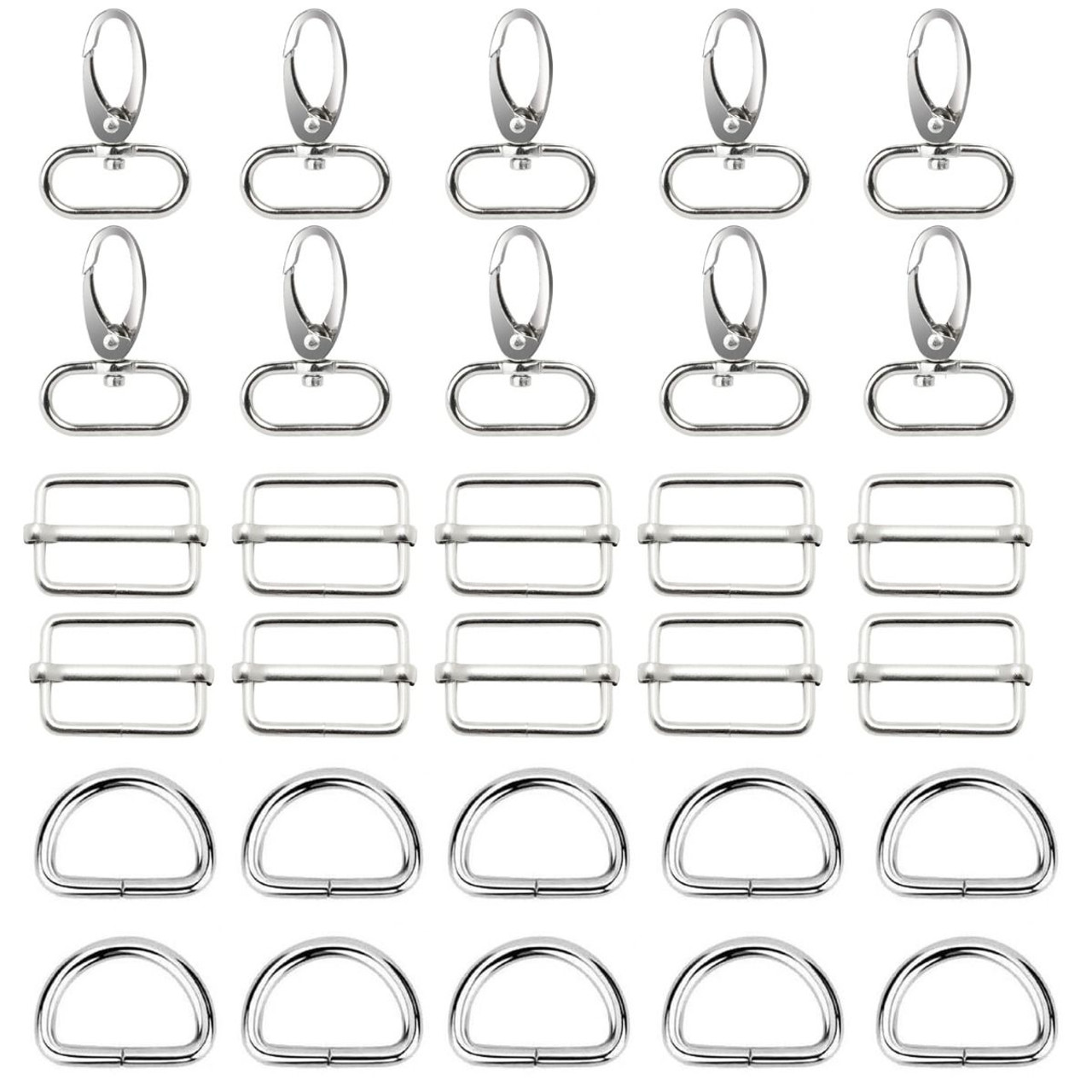 Metal Snap Hook, Slider Buckle & D Ring Pack - 30pcs