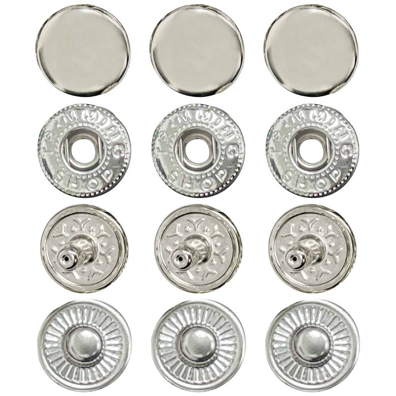 Trimming Shop 20mm S Spring Press Studs 4 Part, Durable and Lightweight, Metal  Snap Buttons Fasteners for Jackets, DIY Leathercrafts, Sewing Clothing,  Purses, Gunmetal Black, 10pcs 