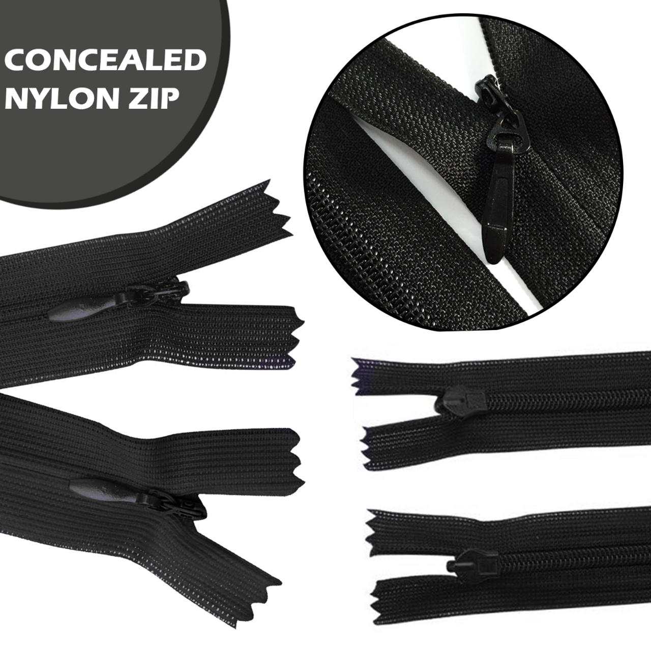 Invisible Nylon Zip Zips Zipper Concealed Closed End Sewing Inch 20cm up to  65cm
