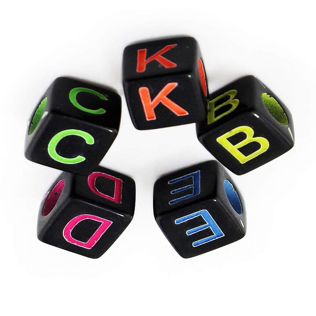 6mm Square Black Random Multicoloured Plastic Alphabets Letter Beads - (Pack of 100)