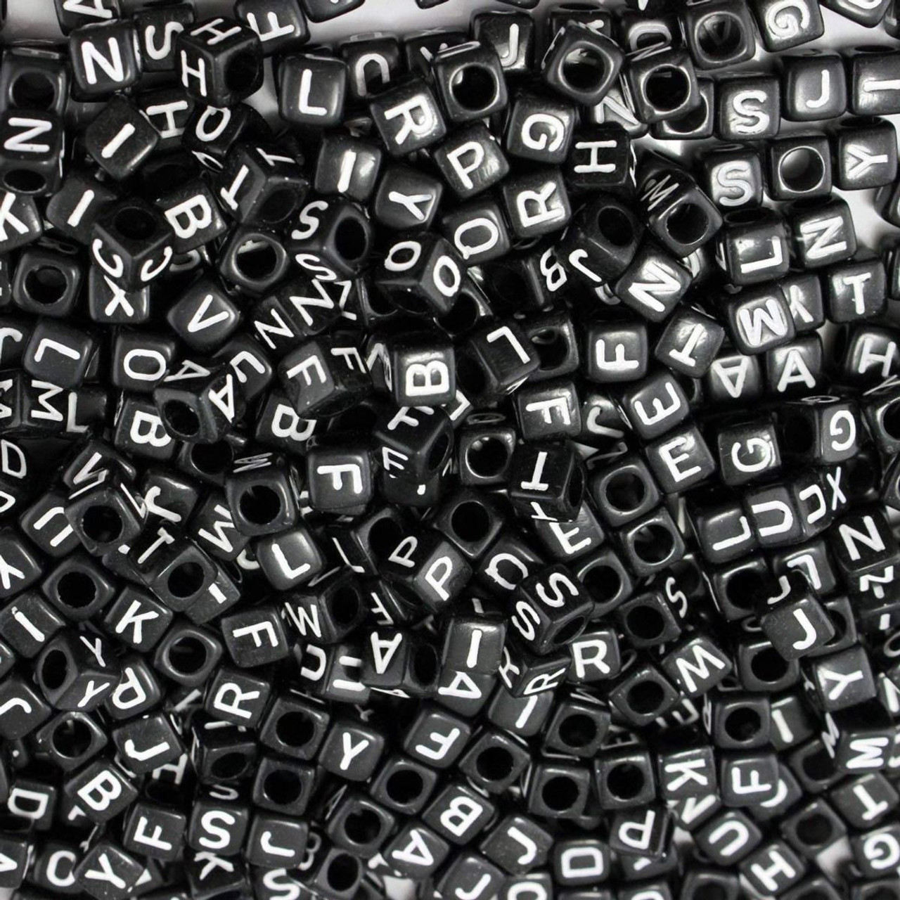 6mm Square Black A-Z White Plastic Alphabet Letters Beads Box Set - 50 Each Alphabet