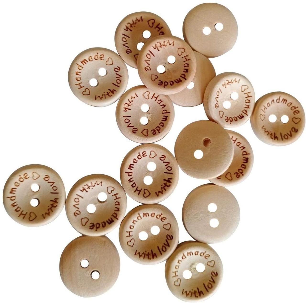 100pcs 2-holes Handmade With Love Round Wooden Buttons Button