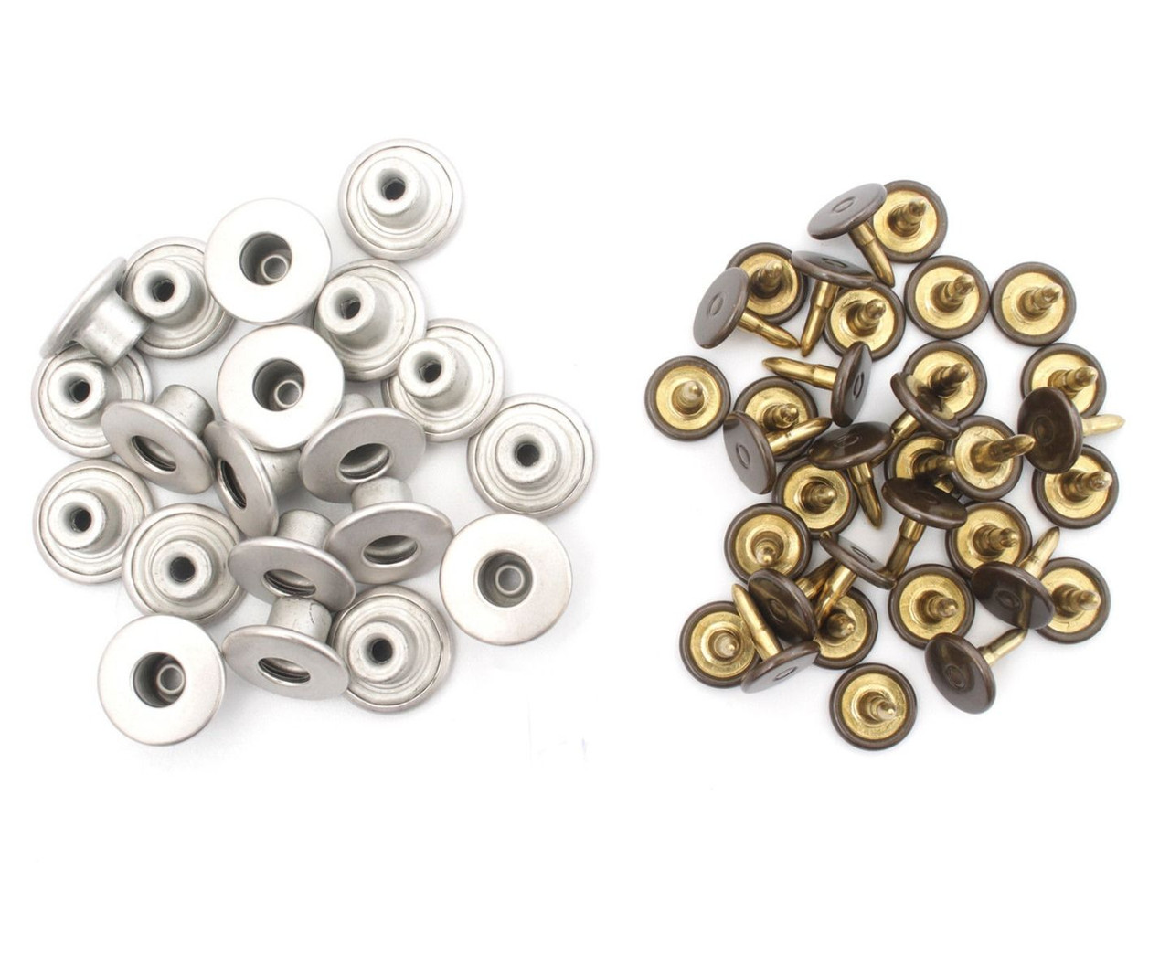 14mm Silver Open Top Replacement Jeans Buttons (Pack of 10) with 3-Part Fixing Hand Tool