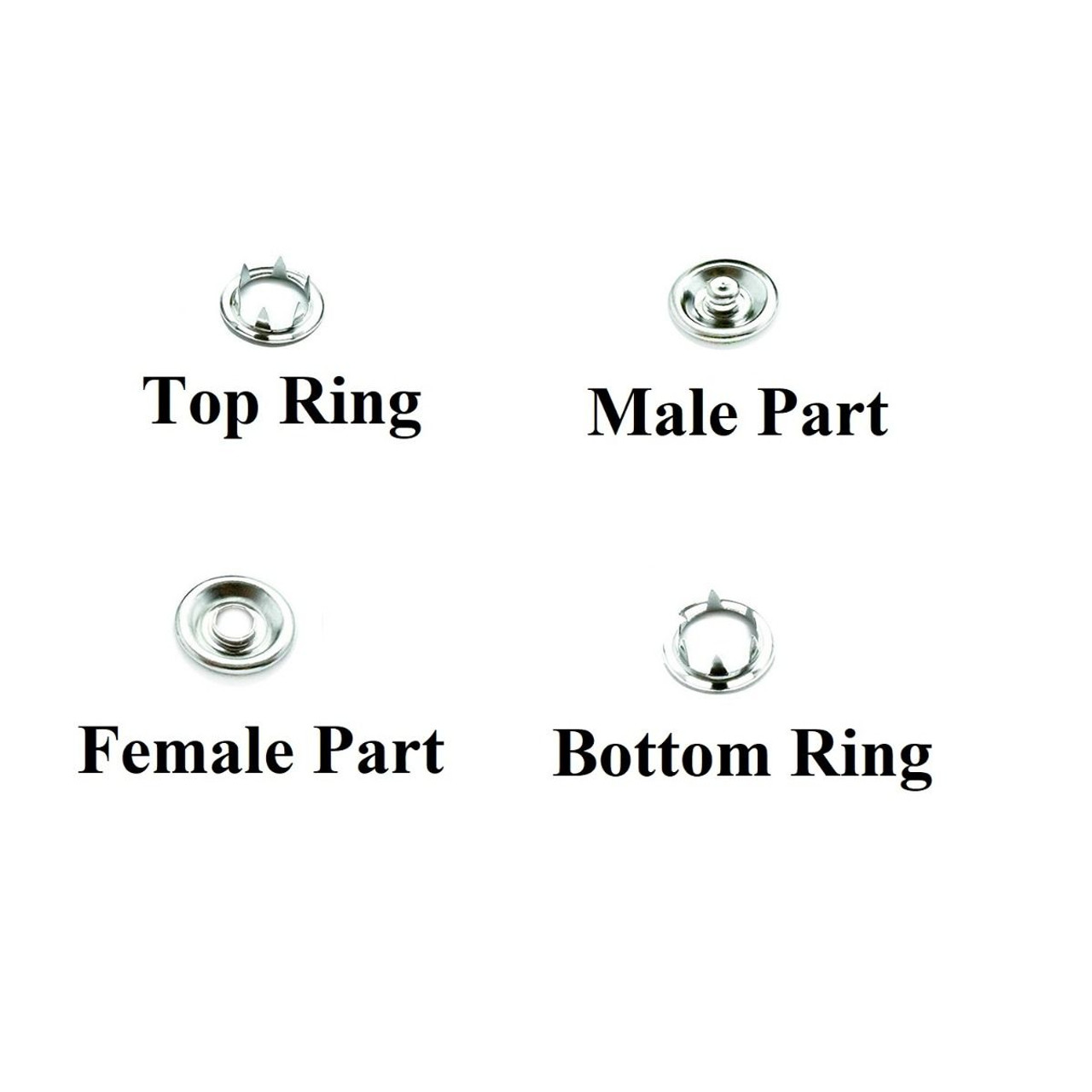 50 sets Multi-Size Silver Color Prong Ring Snap Fasteners Press Studs Snaps  Button 9.5mm, 11mm