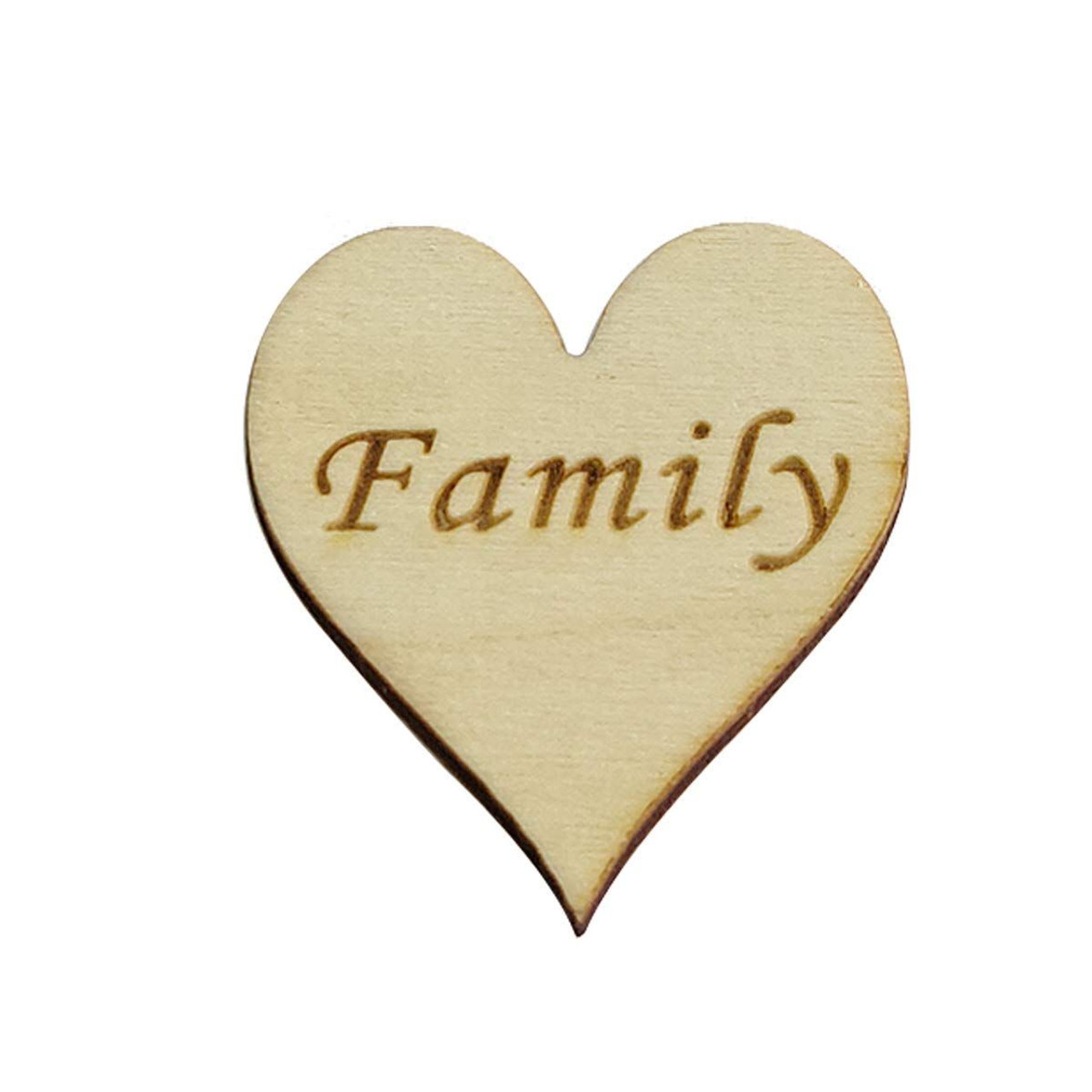 4cm Wooden Hearts Embellishment with Engraving - 5pcs, Family