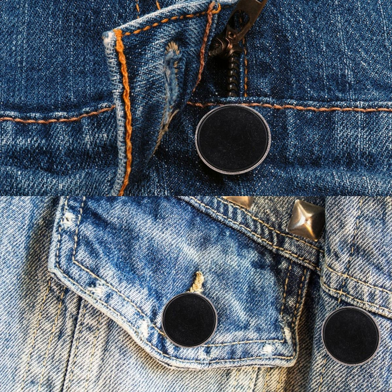 No-Sew Jean Button Replacements, Plain Black - 2pcs - Trimming Shop