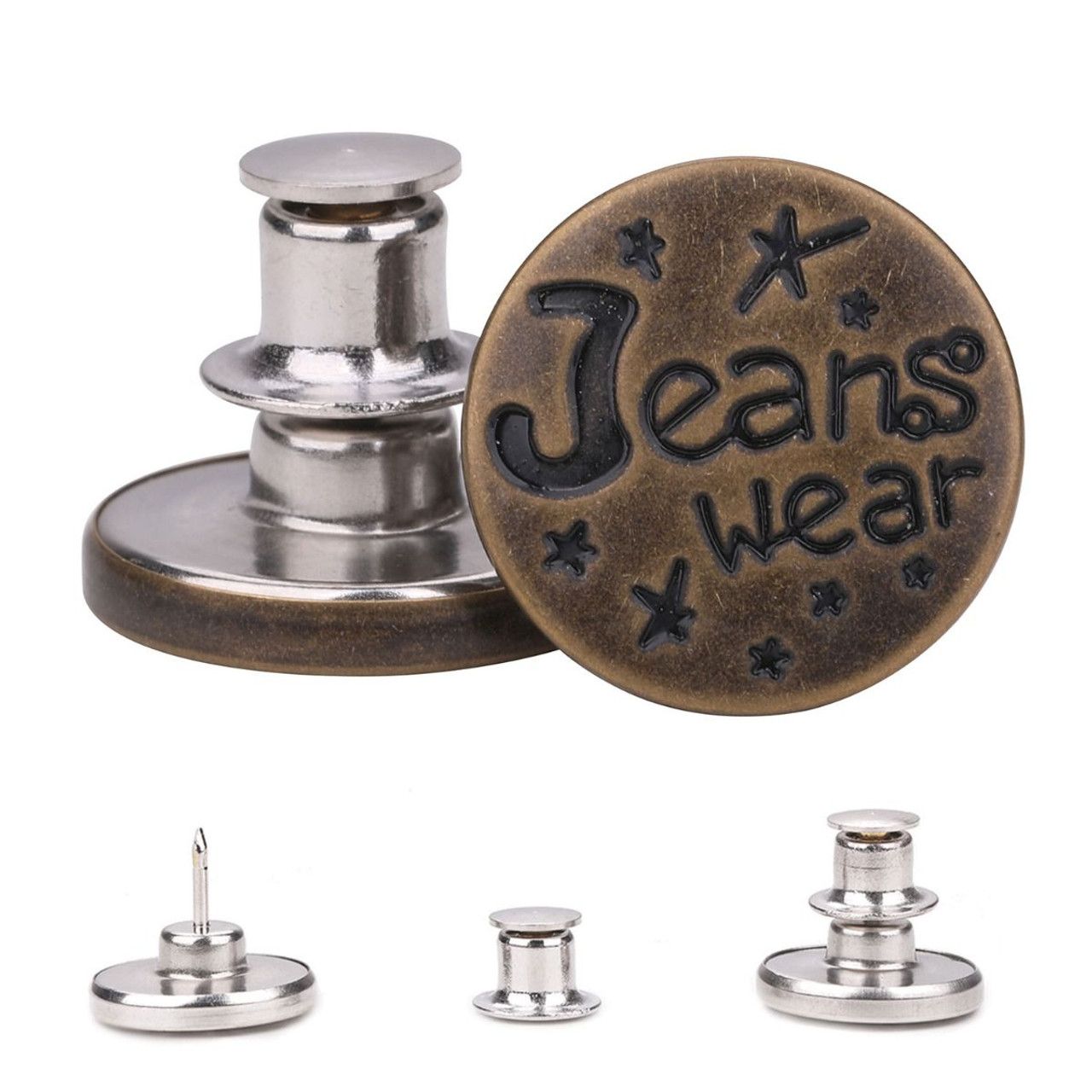 Jean Button Pins for Jeans No Sew Adjustable Instant Buttons Jean Pins for  Replacement 17mm 12 Sets Antique Brass 17mm