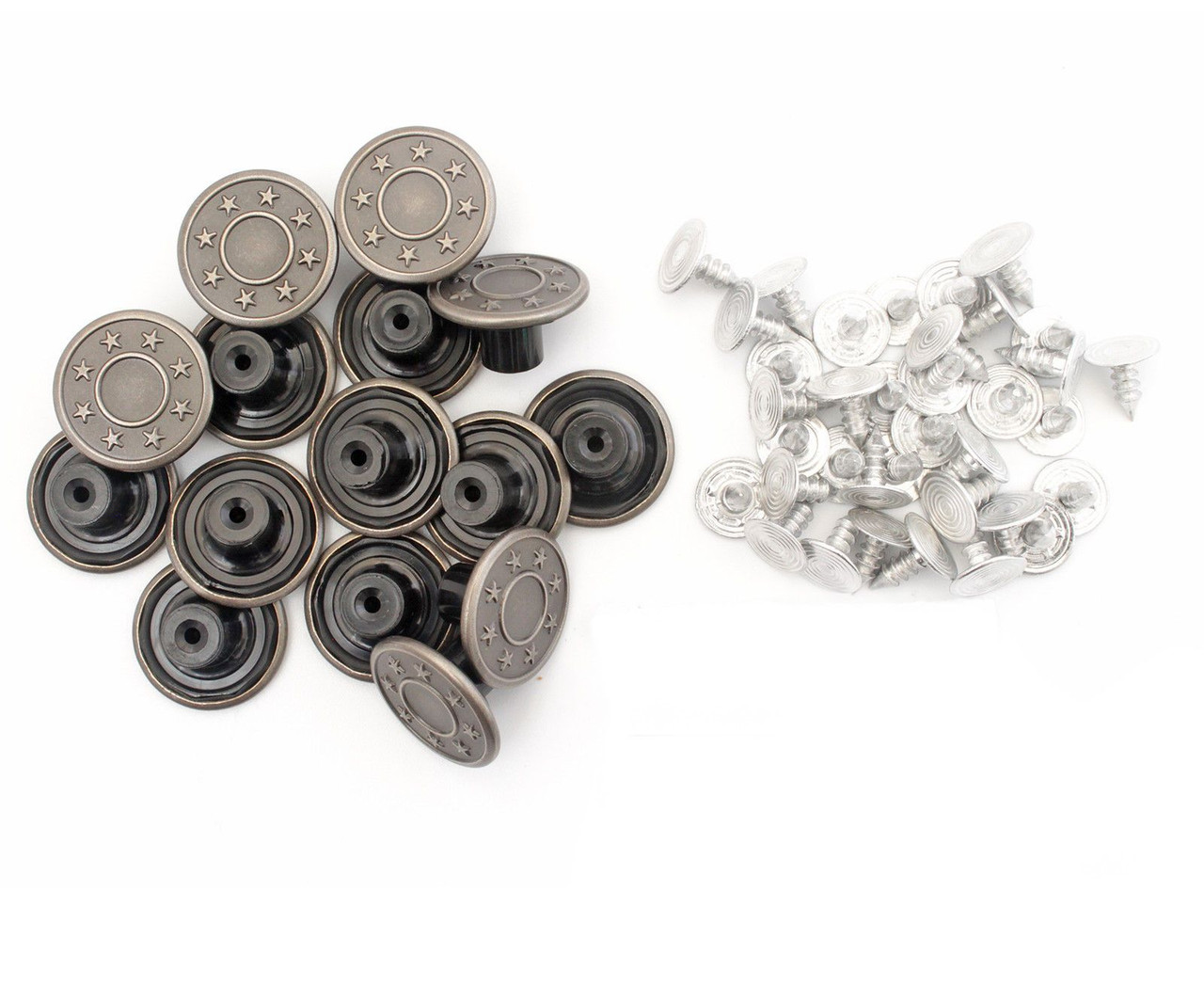 17mm Antique Gunmetal Eight Stars Jeans Buttons with Pins - (Pack of 10)