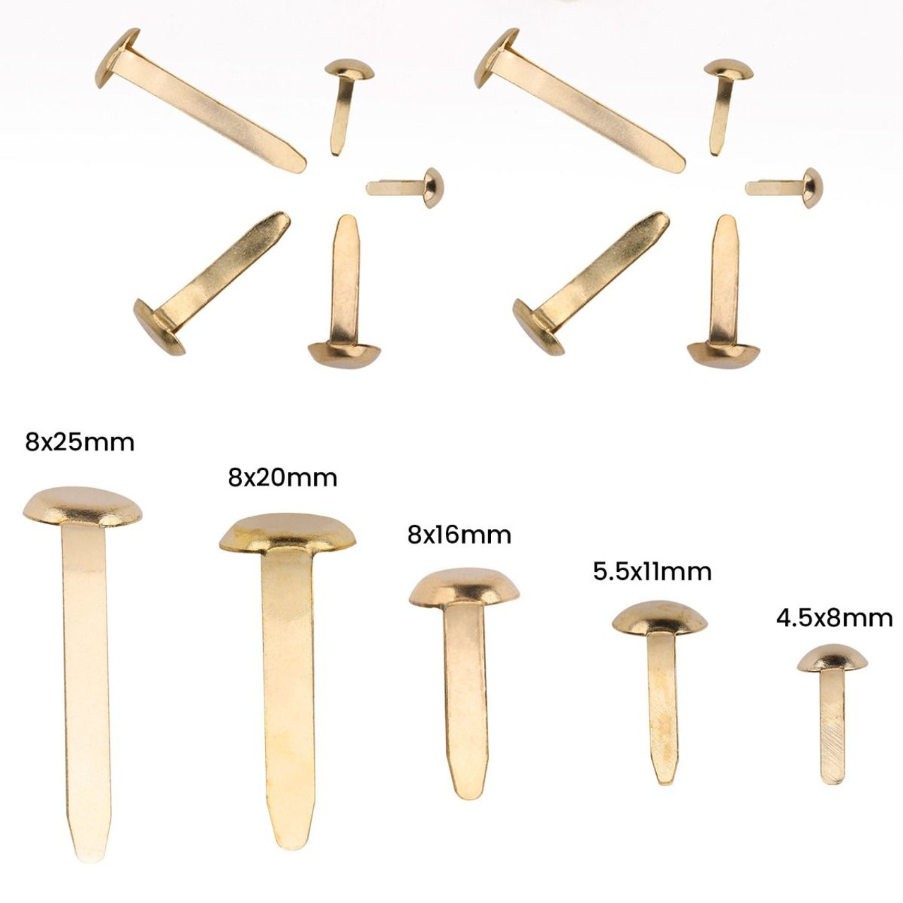 Metal Split Paper Fastener Pins - Assorted Sizes - Gold (Pack of