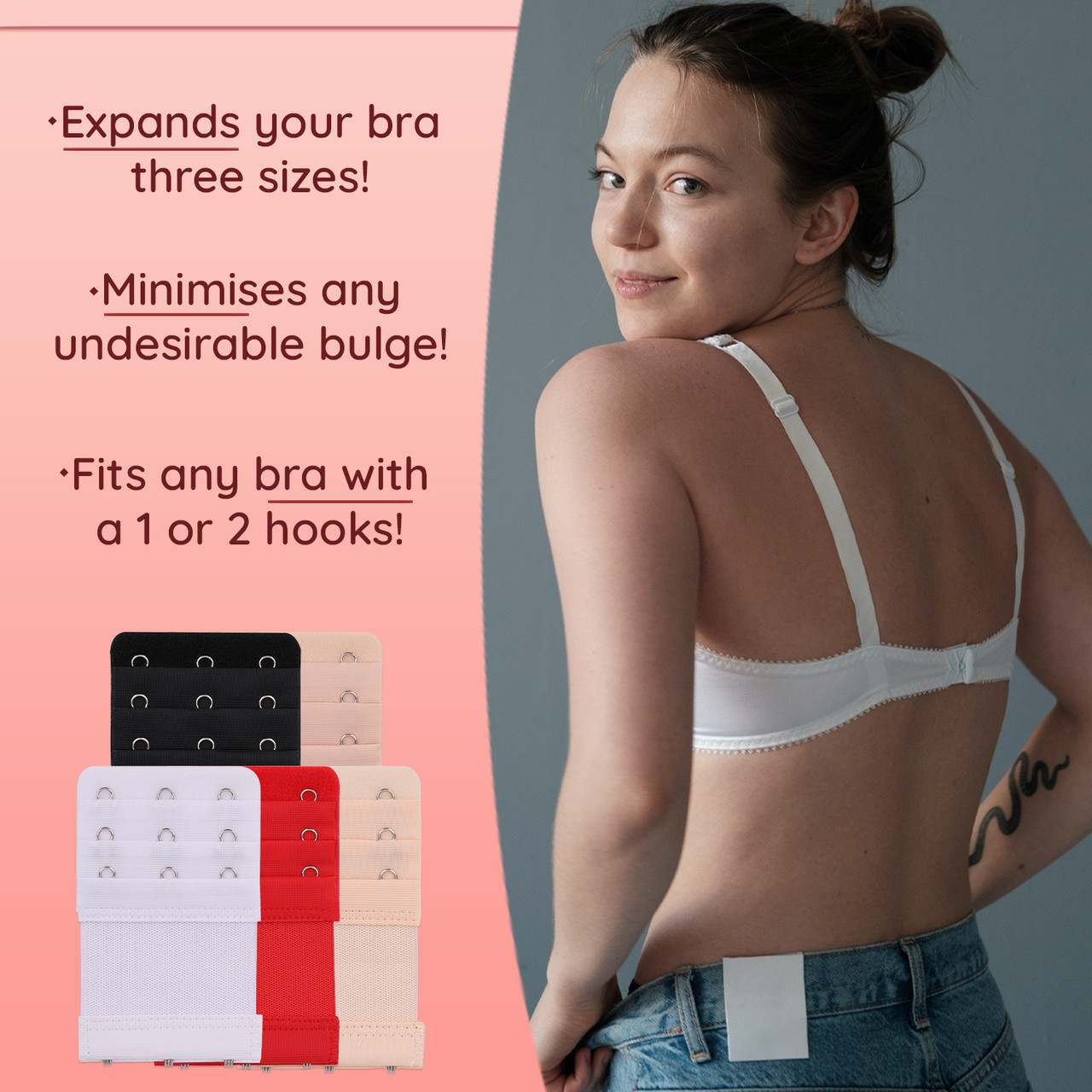 Bigqin 10 Pieces Bra Extender, Elastic Extension Hook Strap with 3 Rows 2  Hooks 3 Hooks, Black/White/Beige/Gray-Silver/Skin Color : :  Clothing, Shoes & Accessories