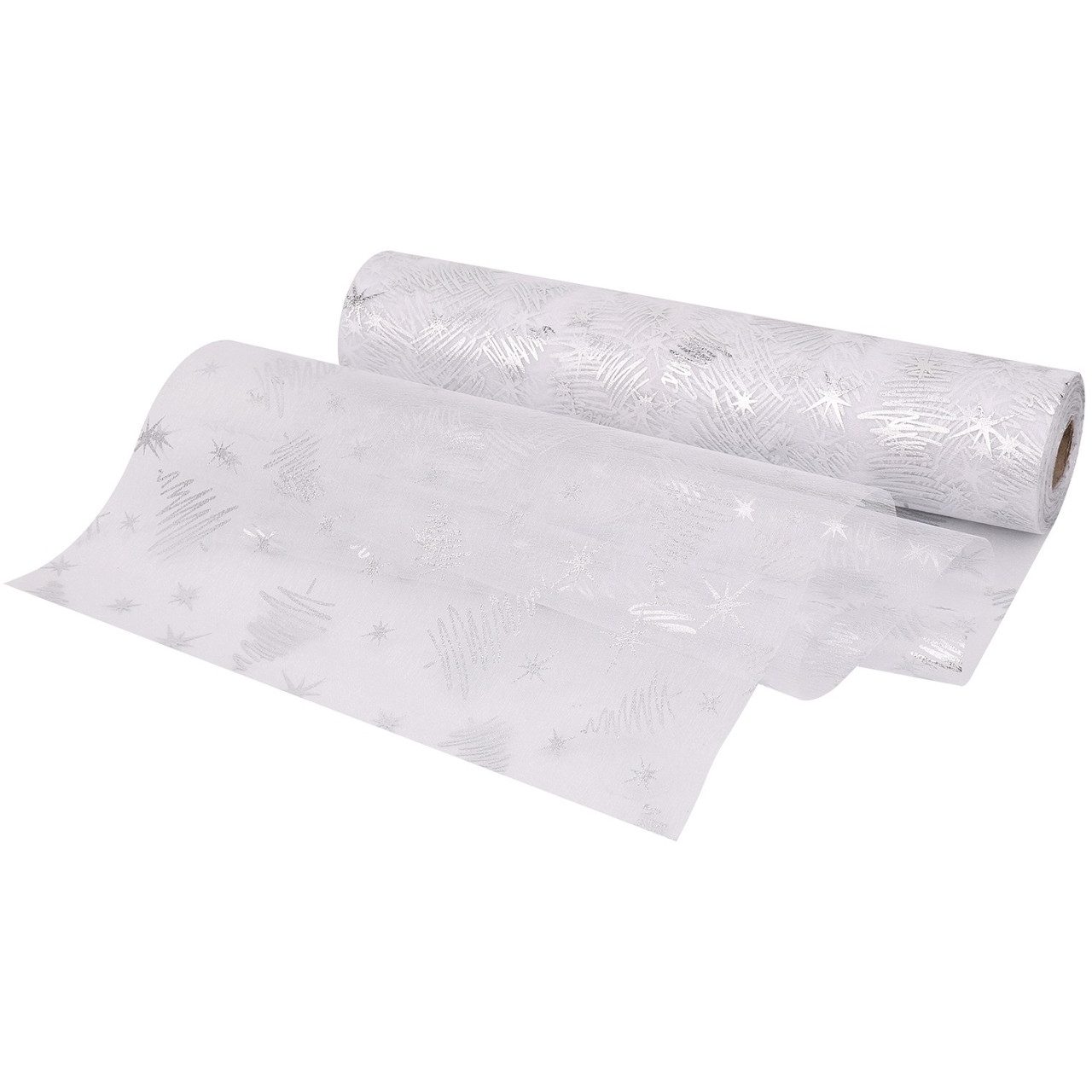 25m x 29cm Organza Roll - Silver Xmas Tree Print