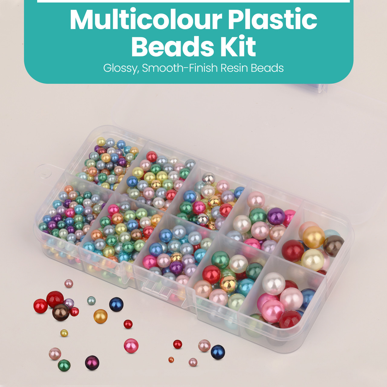 Coloured Plastic Pearl Beads with Pronged Pins – 700 pcs Mixed Sizes