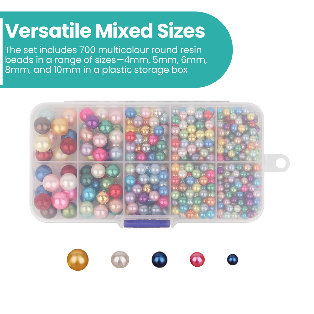 Coloured Plastic Pearl Beads with Pronged Pins – 700 pcs Mixed Sizes