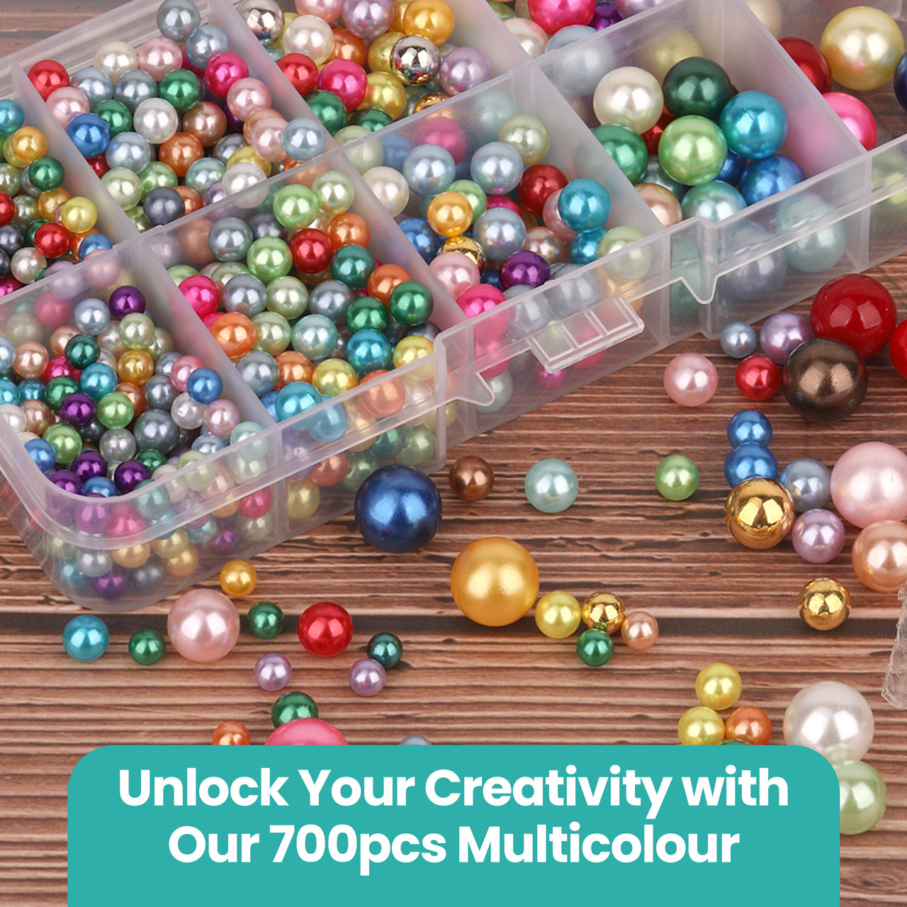 Coloured Plastic Pearl Beads with Pronged Pins – 700 pcs Mixed Sizes