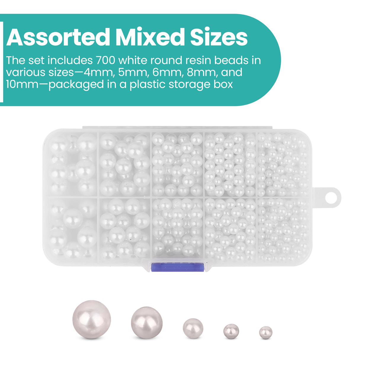 White Plastic Pearl Beads with Pronged Pins – 700 pcs Mixed Sizes