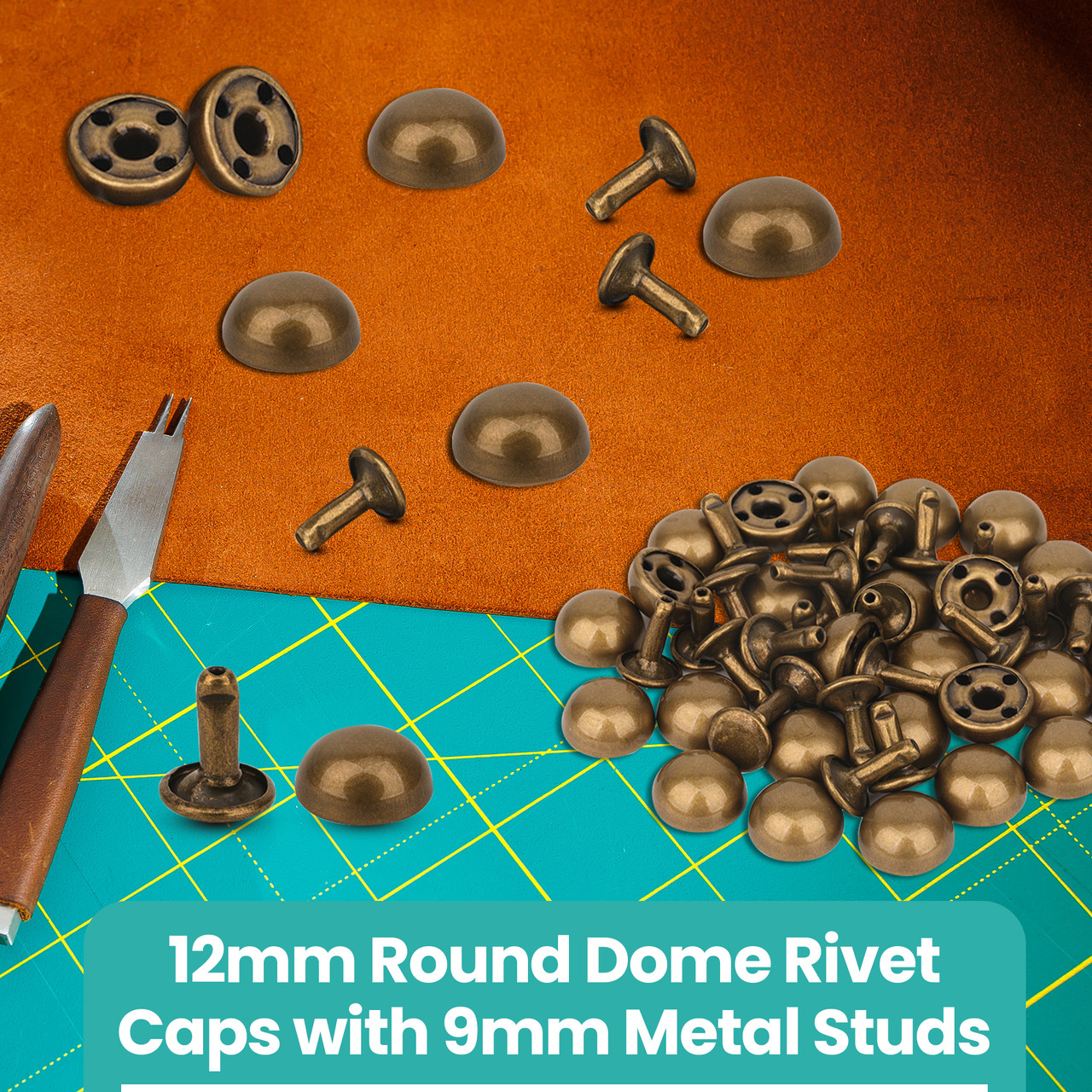 Half Round Bag Feet Rivets – Metal Dome Studs 25pc