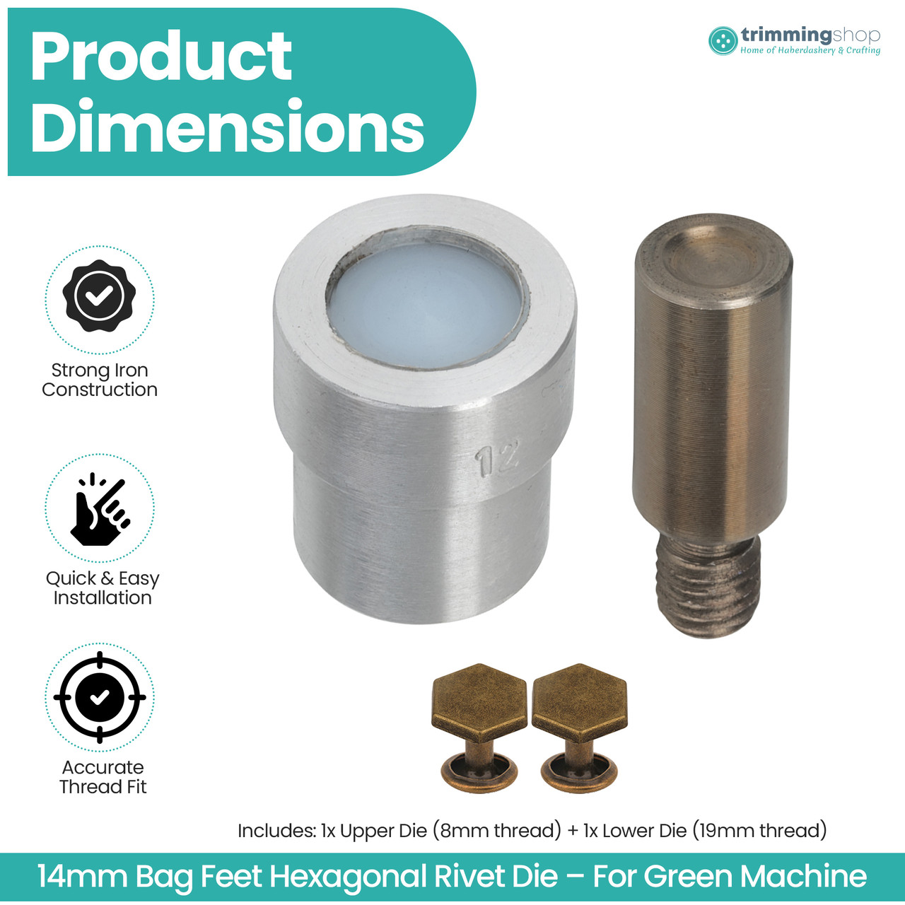 Hexagonal Bag Feet Rivet Die Set for Green Hand Press Machine