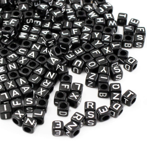6mm Square Black A-Z White Plastic Alphabet Letters Beads Box Set - 50 Each Alphabet