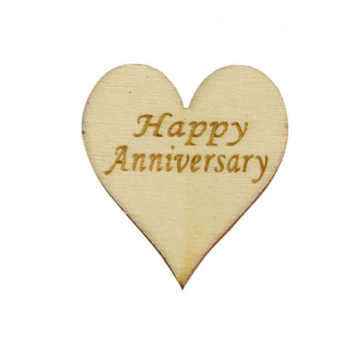 4cm Wooden Hearts Embellishment with Engraving - (Pack of 5) Happy Anniversary