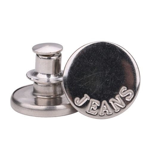 17mm No-Sew Jean Button Replacements, Silver "Jeans" - 2pcs