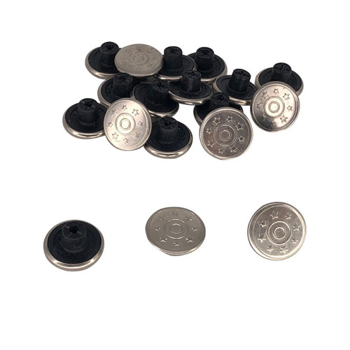 17mm Shiny Silver Jeans Buttons (Pack of 10)