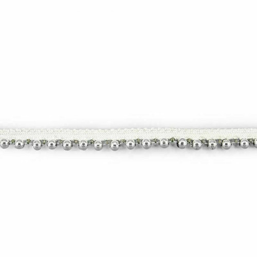 12mm Cotton Lace Trim With Silver Pearls Beaded - 2m