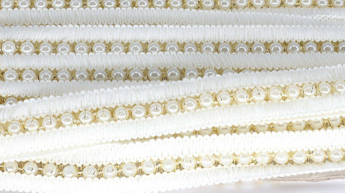 Sea Pearl Beaded Lace Trim Ribbon - 1m