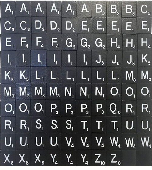 Black Wooden Alphabet Tiles with Scores - 100pcs