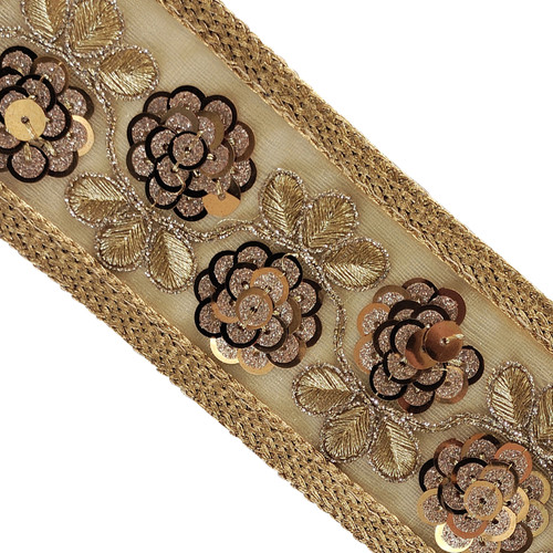 65mm Wide Indian Floral Embroidary Lace - 4 Metres