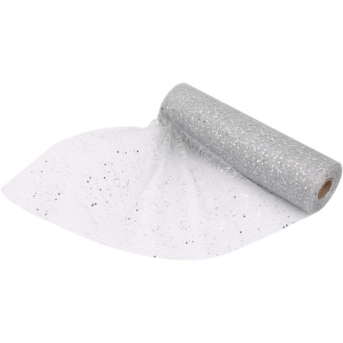 25m x 29cm Organza Roll - Silver Sparkle Glitter Sequin