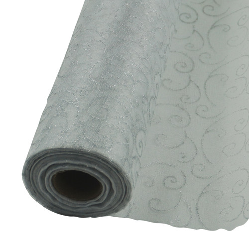 25m x 29cm Organza Roll - White Flocked Design