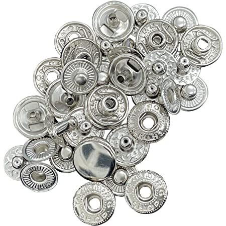 Trimming Shop Alloy Cap S Spring Press Studs 4 Part Metal Back Snap  Fasteners for DIY Leathercrafts, Clothing Repair, Purses (10mm, Silver,  50pcs)