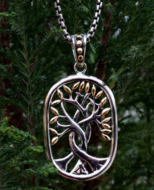 Large Tree of Life Gold and Sterling Silver Pendant